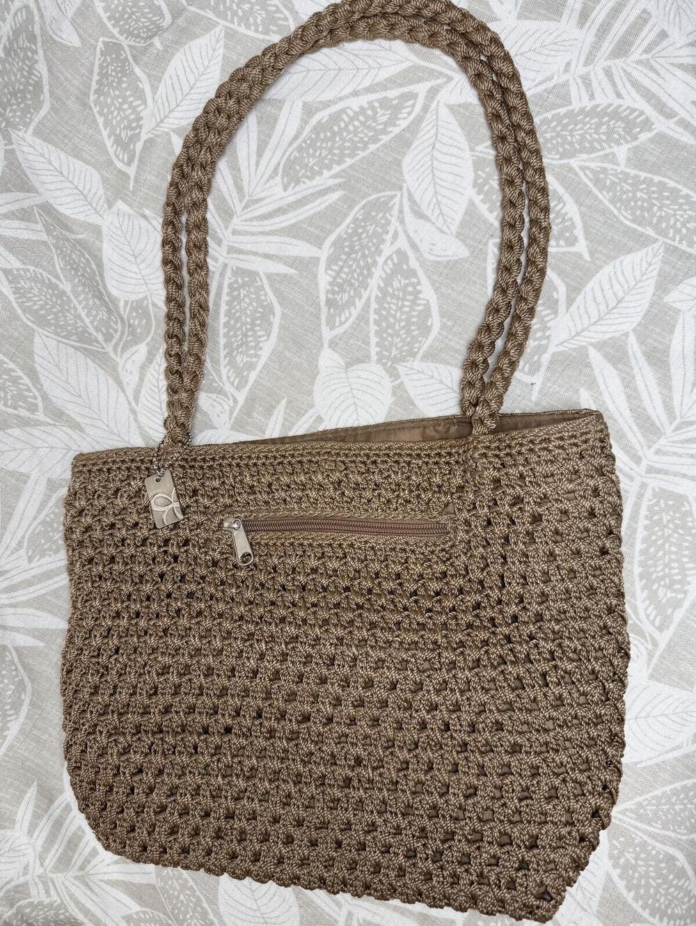 Lina Crochet Shoulder Tote Bag Tan Boho Y2K Braided Handle Handbag
